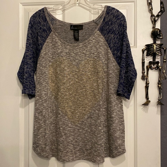 LANE BRYANT - blouse: knit asymmetric grey & blue s/s w stud silver 🩶- 14/16 - Picture 8 of 16